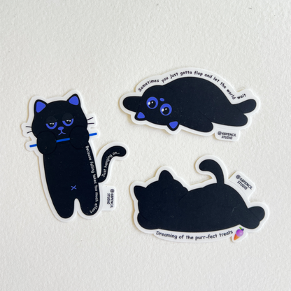 Tomo Cat - Lazy Vibes Black Cat Small Sticker Pack (Pack of 6)