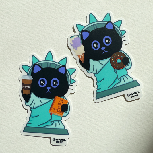 Tomo Cat - Statue of Liberty Cat Sticker - Coffee / Ice Cream & Donut Sticker