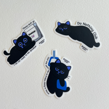 Tomo Cat - Lazy Vibes Black Cat Small Sticker Pack (Pack of 6)