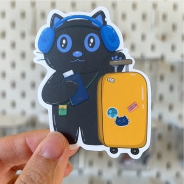 Tomo Travel Series - Onboarding/ Ready to Go - Funny Black Cat  MATTE Sticker