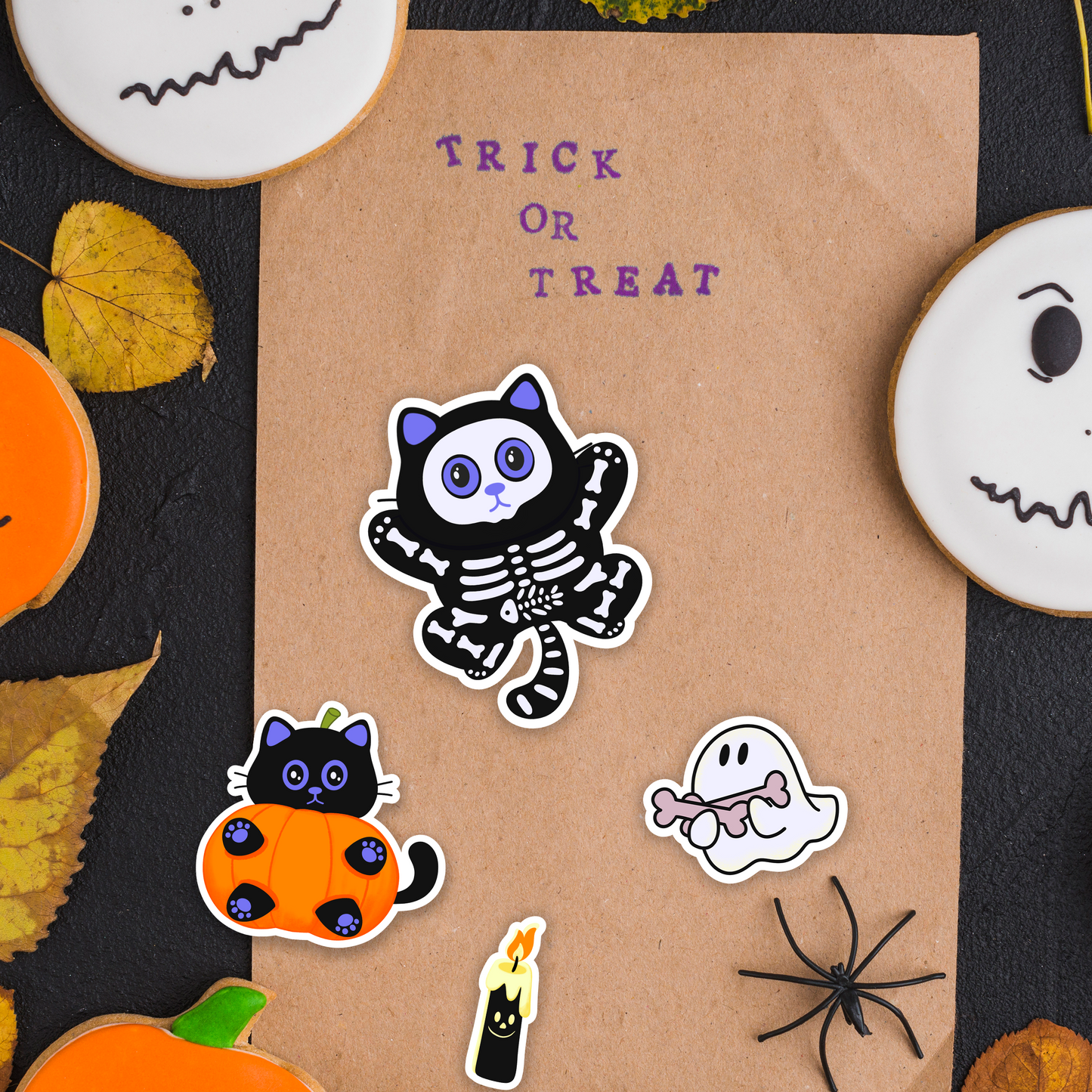 Tomo Cat - Skeleton Black Cat Sticker - Halloween Sticker