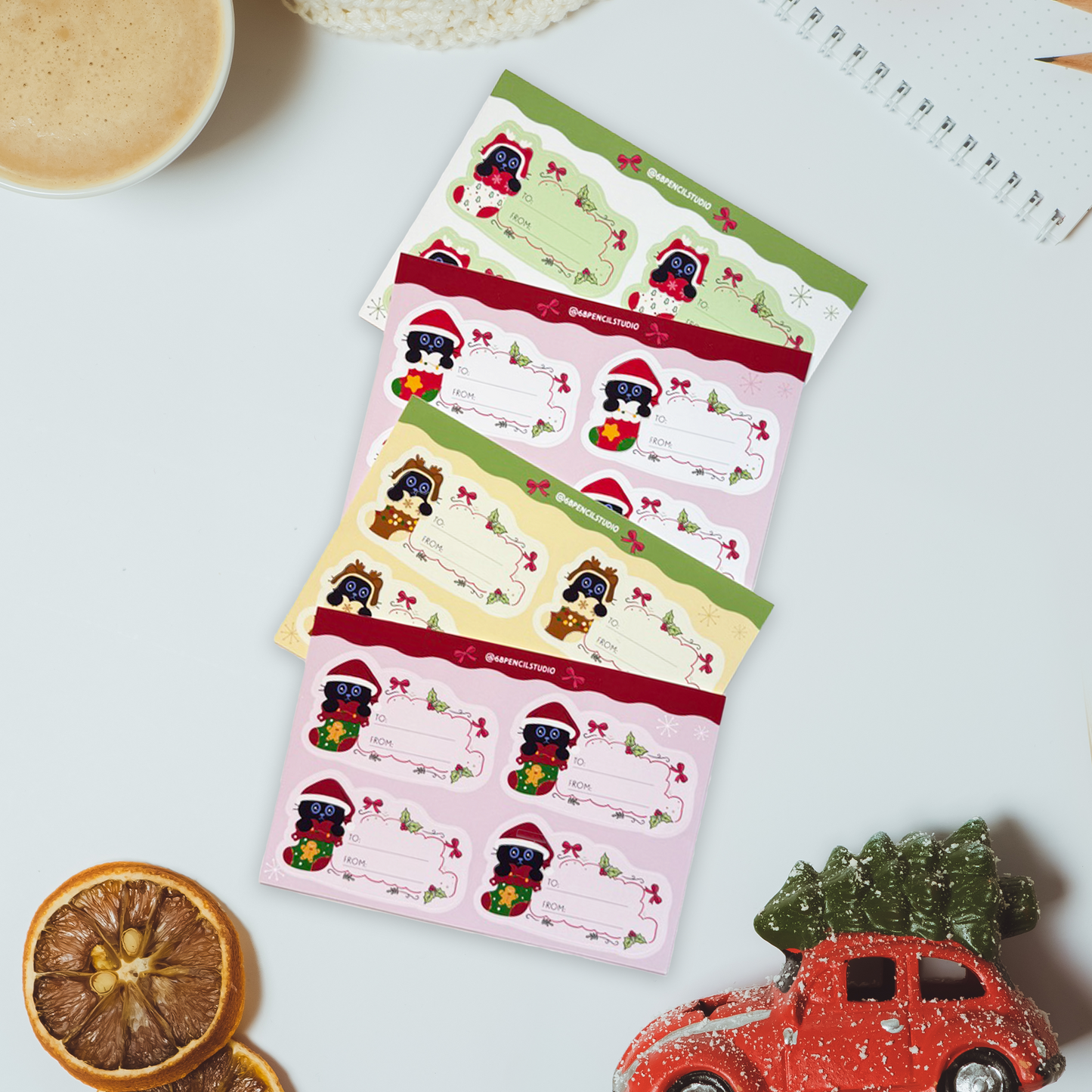 Tomo Cat - Christmas Gift Tag Stickers (4 sheets)