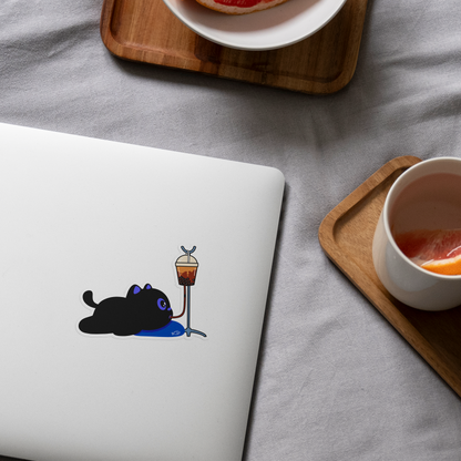 Tomo Cat - Cat Drinking Boba - Black Cat Sticker