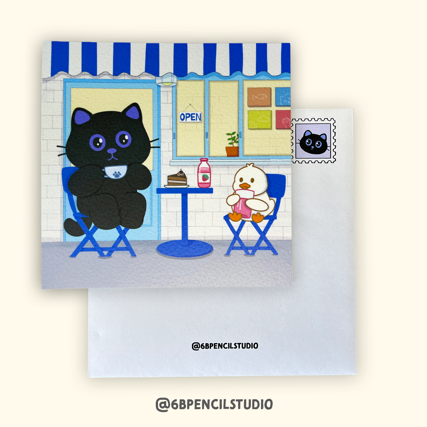 Cute Cat Afternoon Tea Time Art Print / Post Card - 5'' x 5''