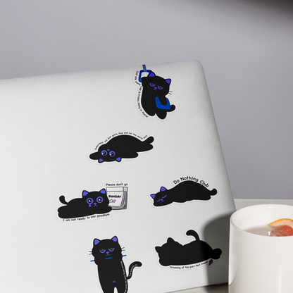 Tomo Cat - Lazy Vibes Black Cat Small Sticker Pack (Pack of 6)