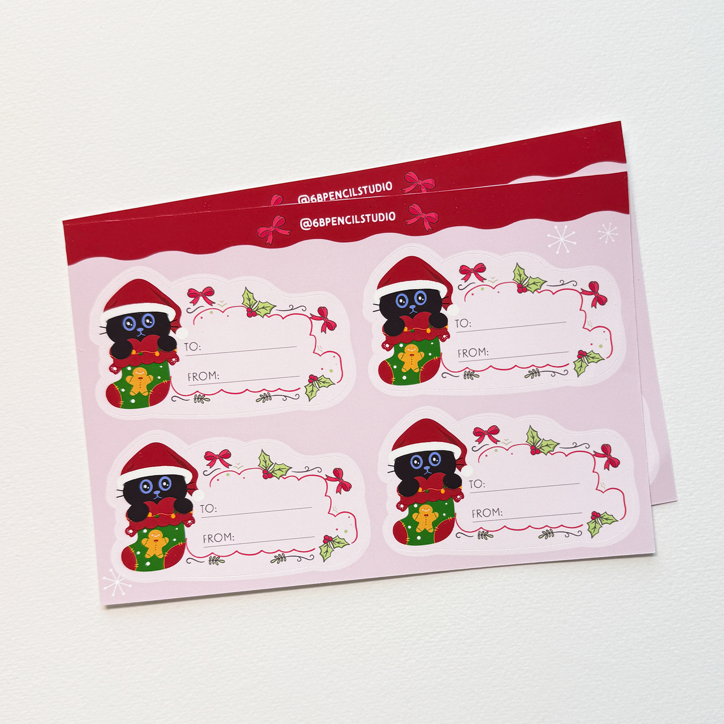 Tomo Cat - Christmas Gift Tag Stickers (4 sheets)