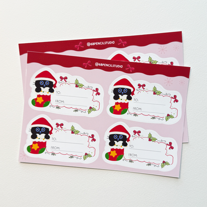 Tomo Cat - Christmas Gift Tag Stickers (4 sheets)