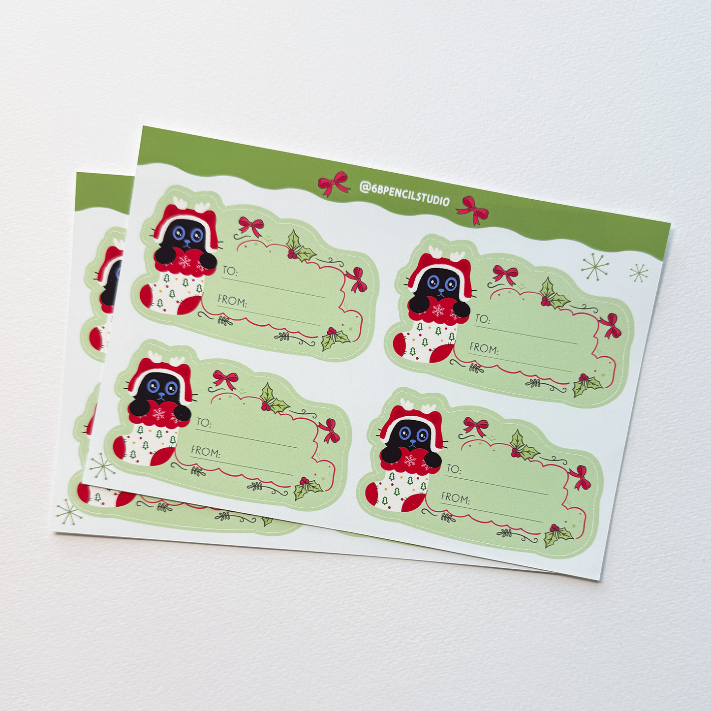 Tomo Cat - Christmas Gift Tag Stickers (4 sheets)