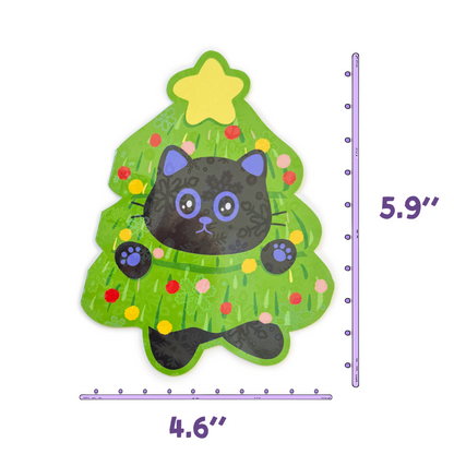 Black Cat Christmas Tree Folded Greeting Card with Envelope – Cute Holiday Postcard for Cat Lovers