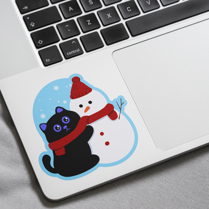 Tomo Cat - Chillin' with My Snow-Mate - Black Cat and Snowman Sticker