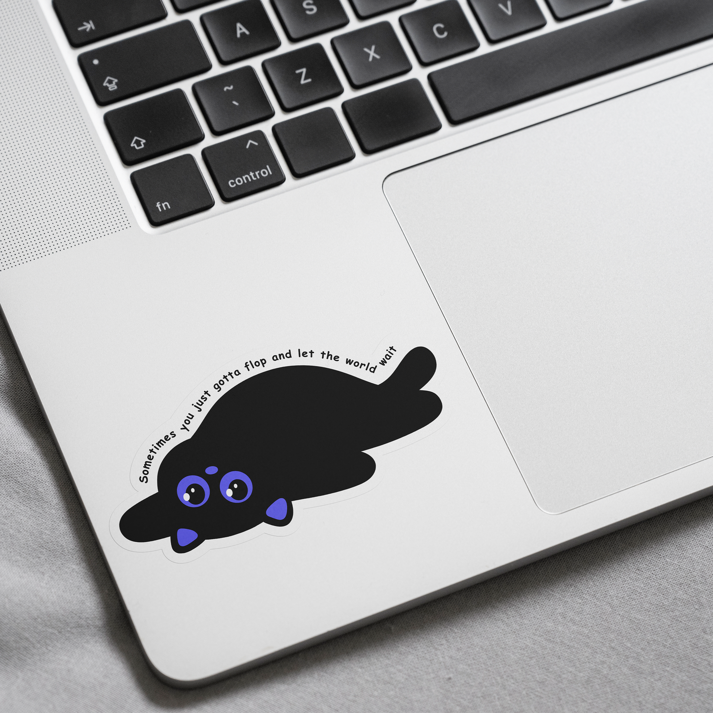 Tomo Cat - Sometimes you just gotta flop and let the world wait - Black Cat Sticker