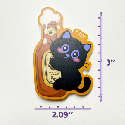 Tomo Cat - Black Cat with Beer Sticker - Black Cat Sticker