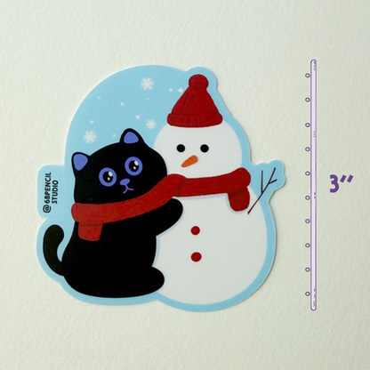 Tomo Cat - Chillin' with My Snow-Mate - Black Cat and Snowman Sticker