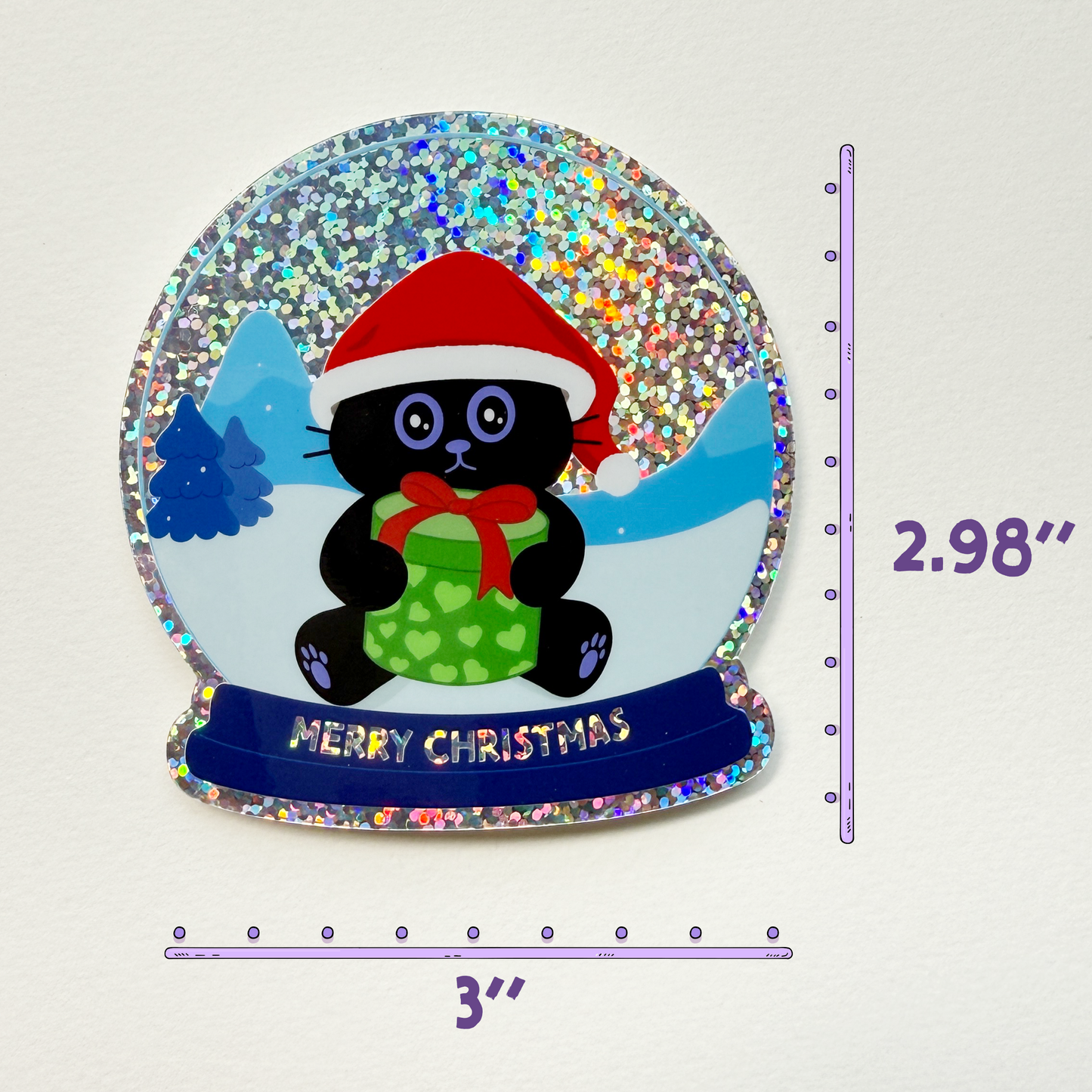 Tomo Cat - Christmas Snow Globe Glitter Sticker  - Black Cat Sticker