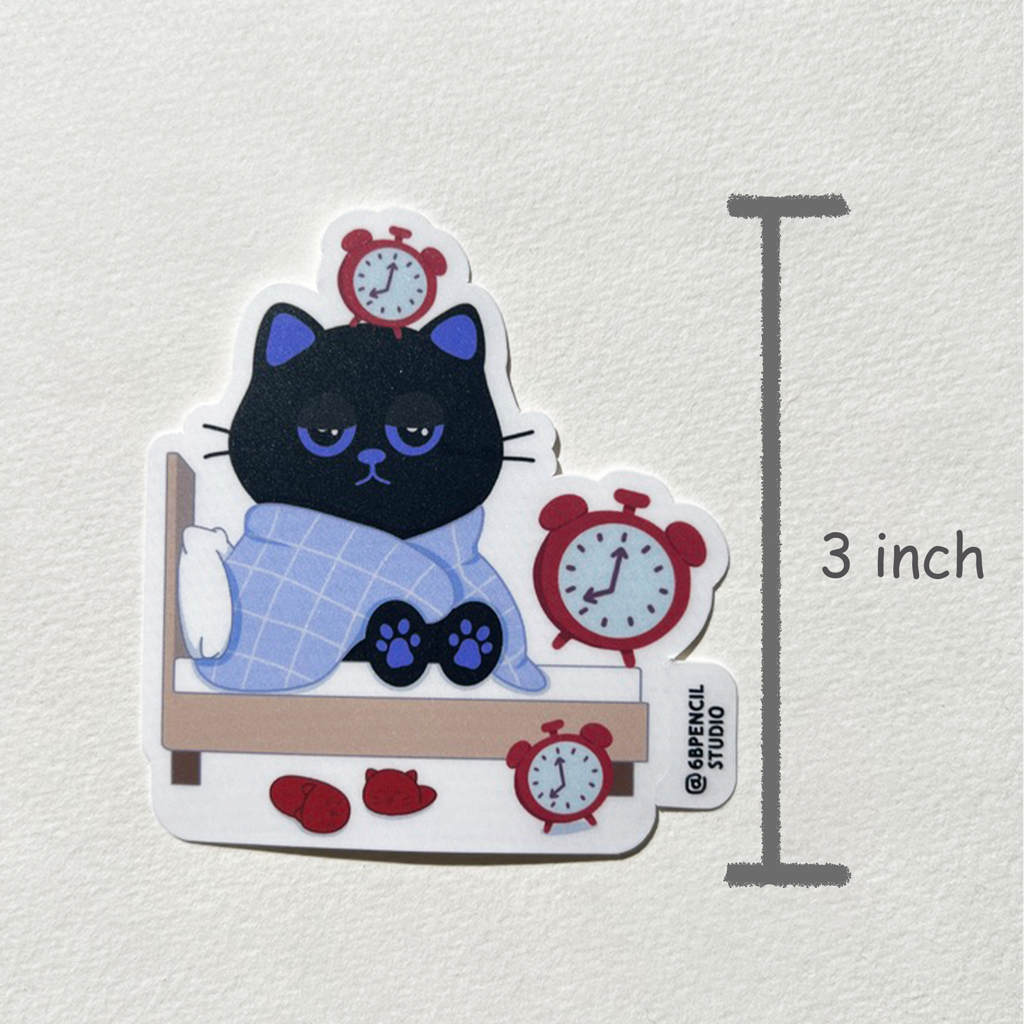 Tomo Cat - Monday Morning Snooze Cat Sticker  - Black Cat Sticker