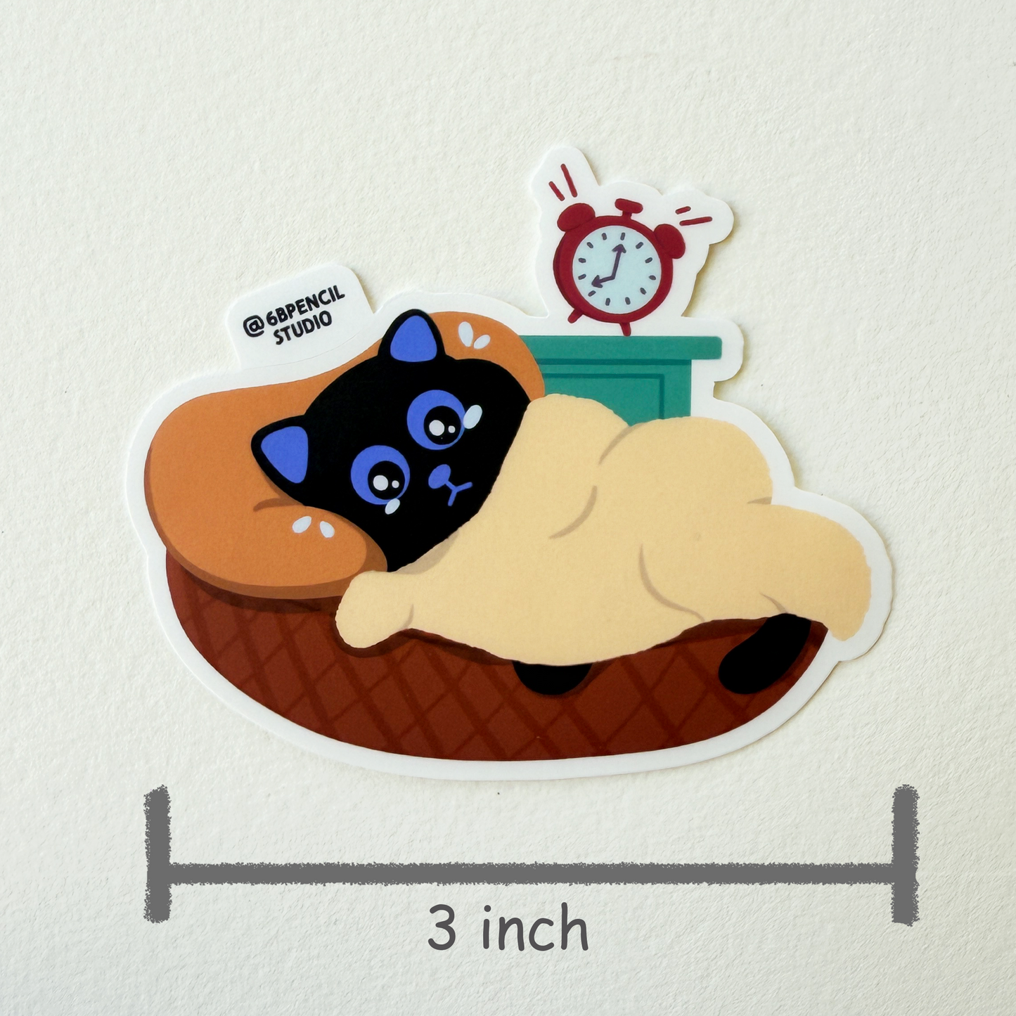 Tomo Cat - Sleepy Black Cat Alarm Clock Sticker - Black Cat Sticker