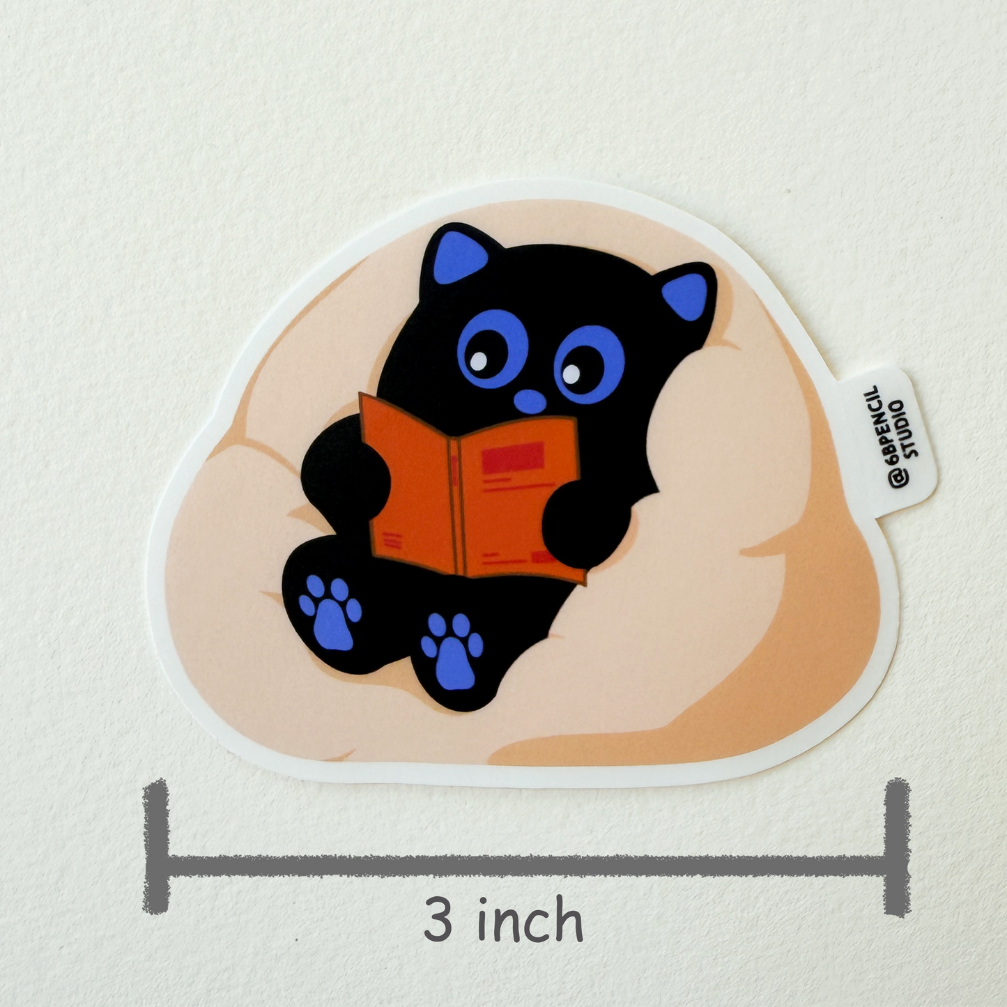 Tomo Cat - Cozy Black Cat Sticker – Cute Bean Bag Cat with Reading or Gaming Design Options - Black Cat Sticker