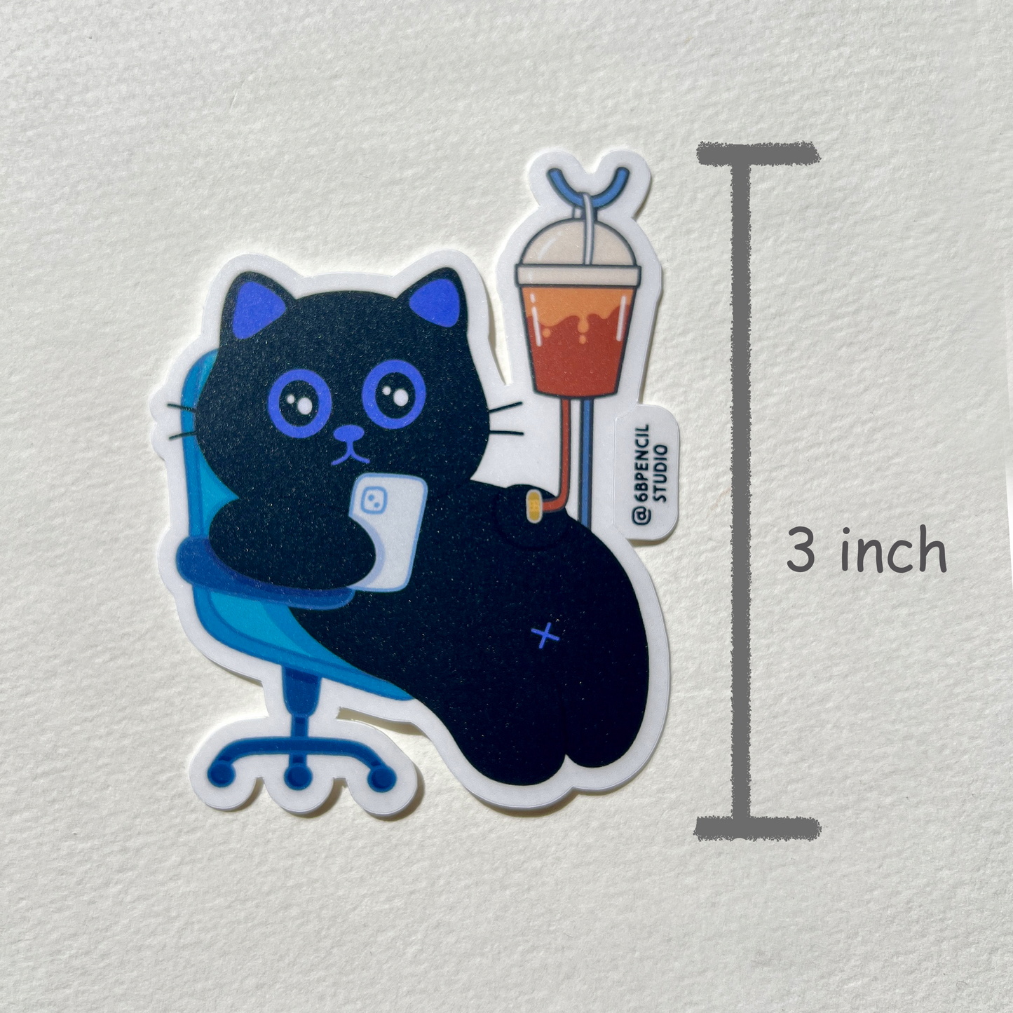 Tomo Cat - Caffeinated Cat IV Sticker - Coffee on the Go! - Lazy Black Cat Sticker