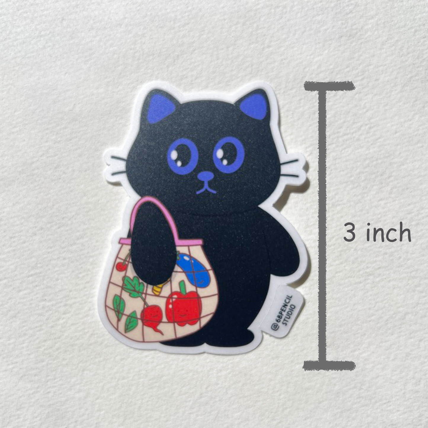 Tomo Cat - Adorable Cat with Grocery Bag Sticker - Black Cat Sticker