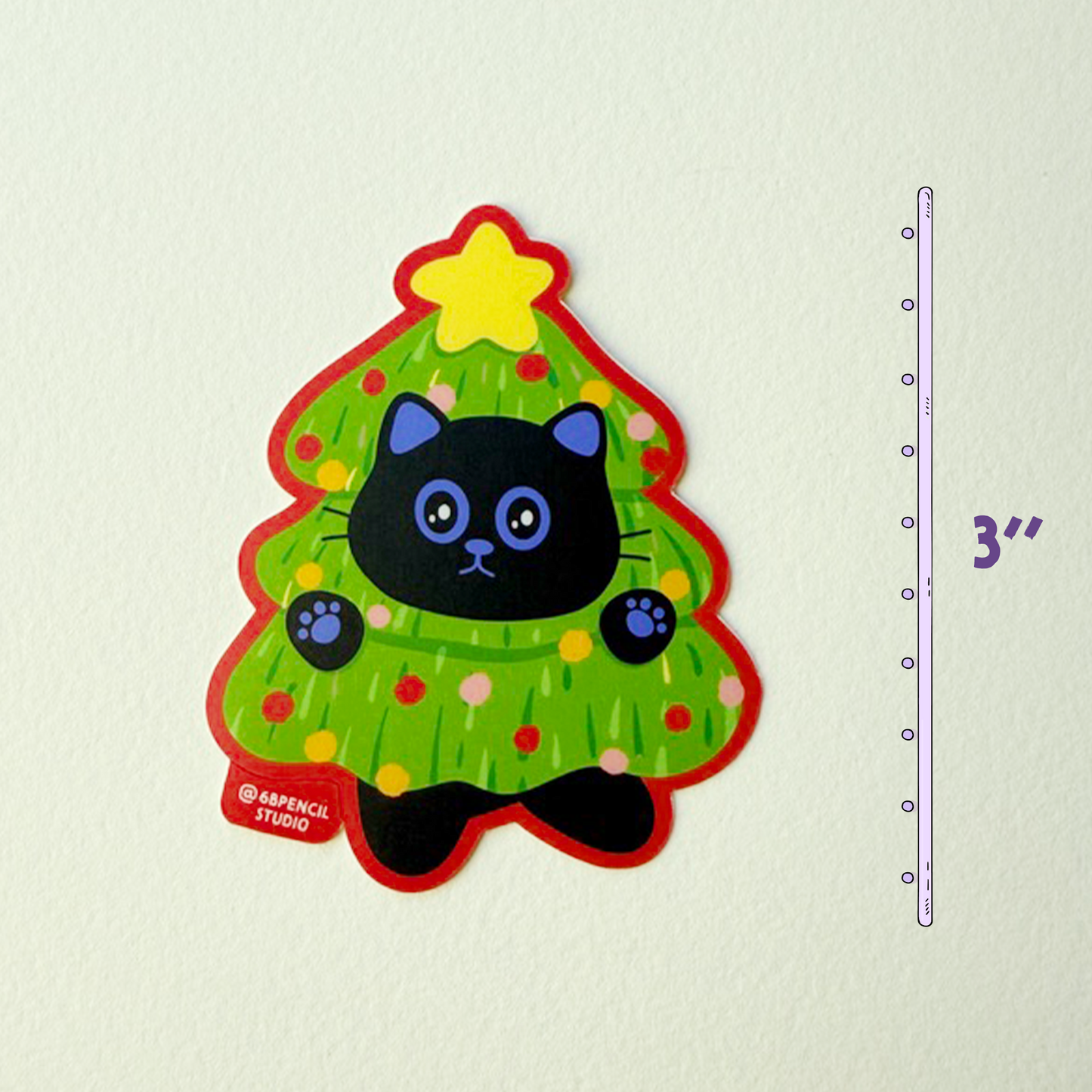 Tomo Cat - Christmas Tree Black Cat Sticker  - Black Cat Sticker