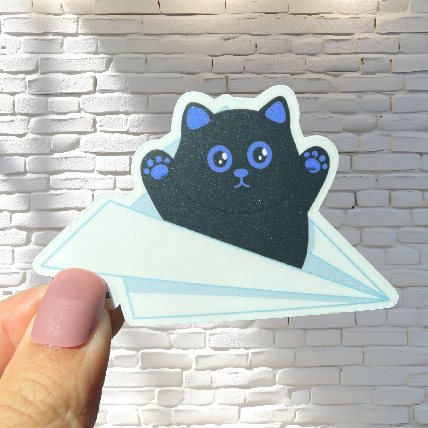 Tomo - Paper Plane Kitty Sticker - Cute Cat Travel Adventure Sticker - Black Cat Sticker