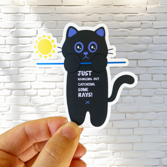 Tomo Cat - Hanging Out, Catching Some Rays! - Funny Black Cat Sticker