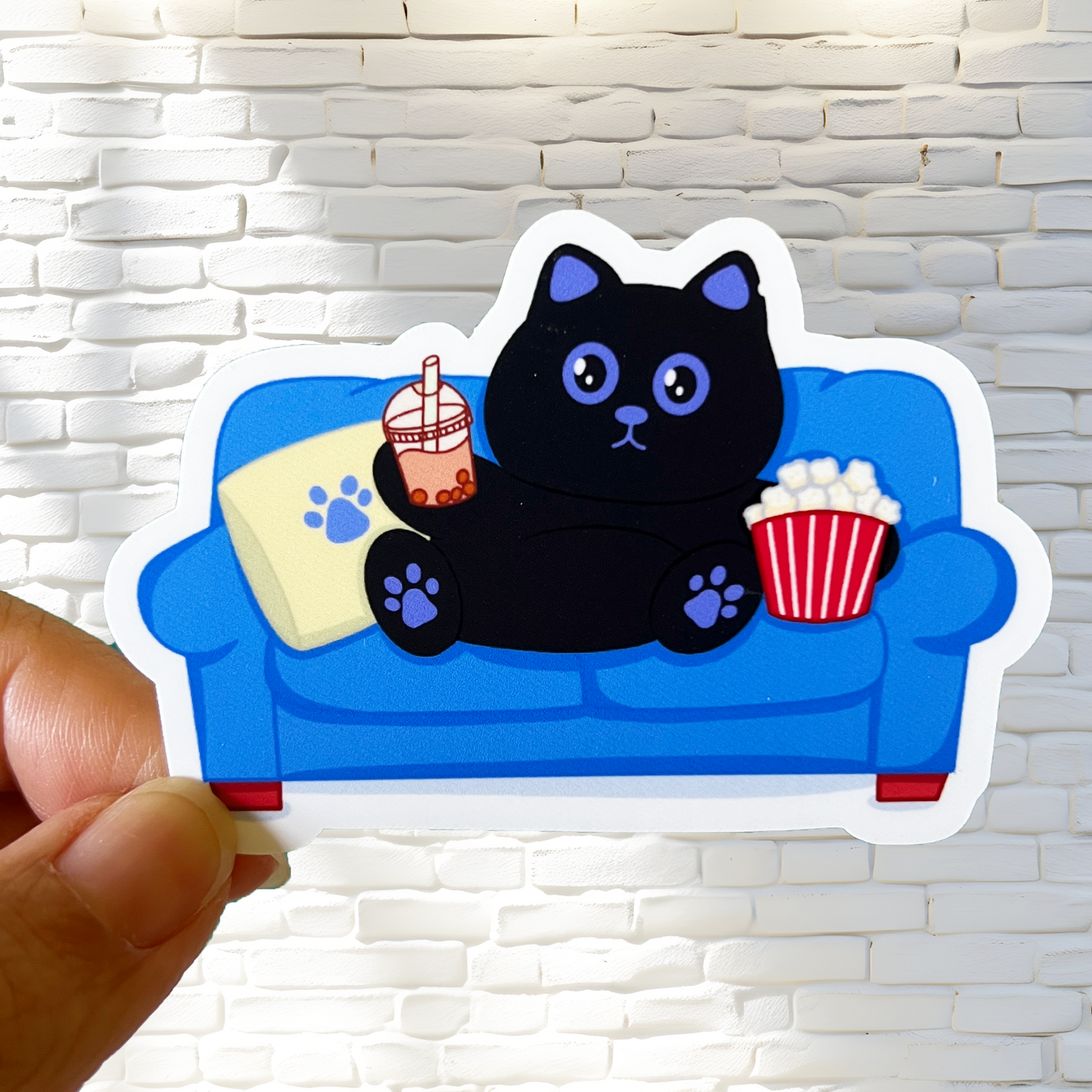 Tomo Cat - Sitting on Sofa - Black Cat Sticker