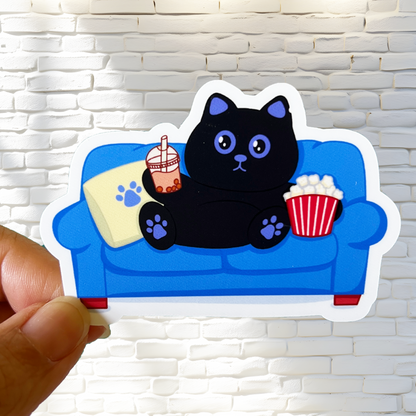 Tomo Cat - Sitting on Sofa - Black Cat Sticker