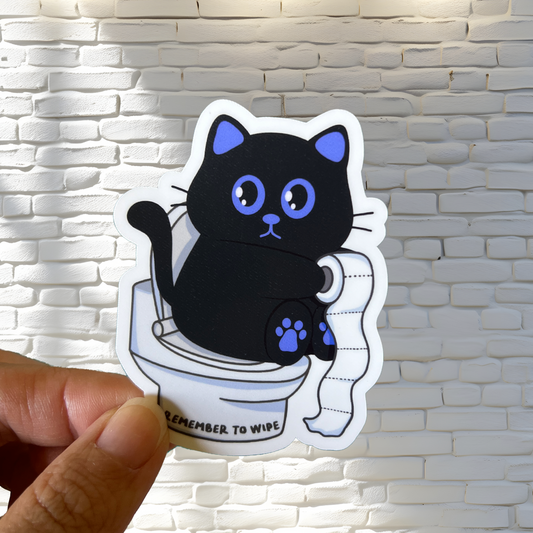 Tomo Cat - Remember to Wipe - Funny Black Cat Sticker