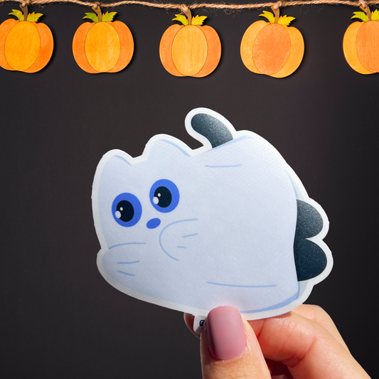 Tomo Cat - Spooky Cute Ghost Cat Sticker - Halloween Sticker