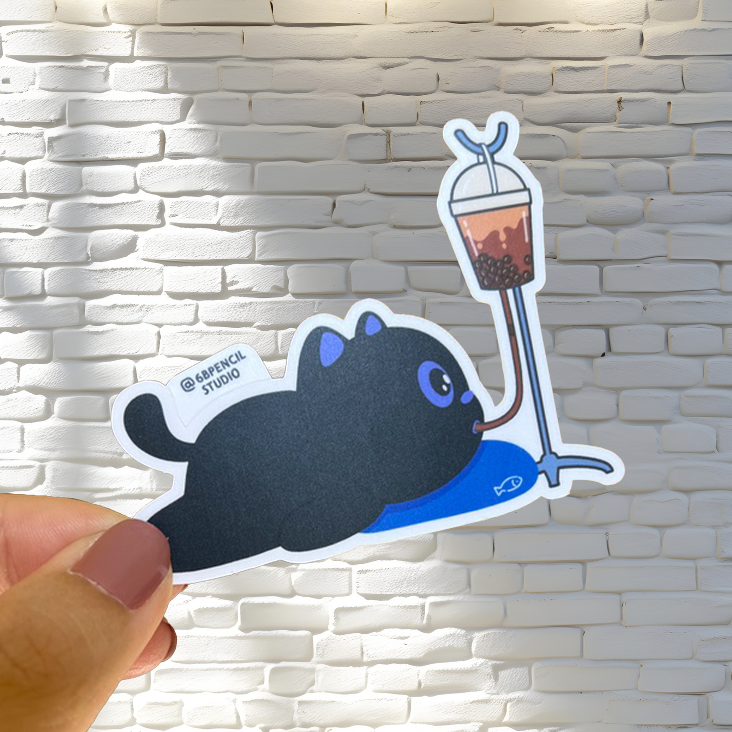 Tomo Cat - Cat Drinking Boba - Black Cat Sticker