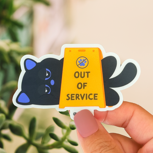 Tomo Cat - "Out of Service" Lazy Cat Sticker  - Black Cat Sticker