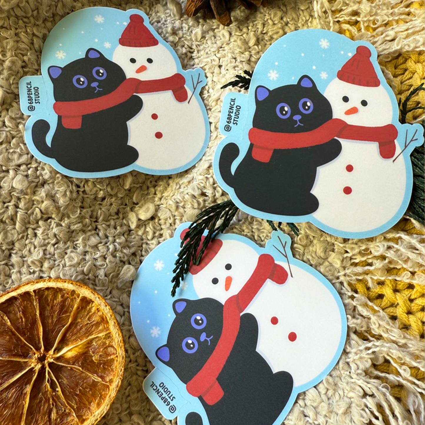 Tomo Cat - Chillin' with My Snow-Mate - Black Cat and Snowman Sticker