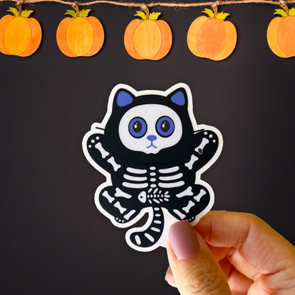 Tomo Cat - Skeleton Black Cat Sticker - Halloween Sticker