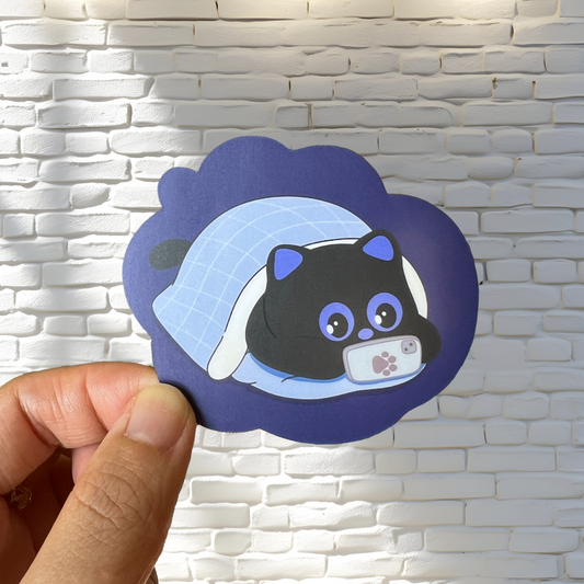 Tomo Cat - Staying up Late - Black Cat Sticker