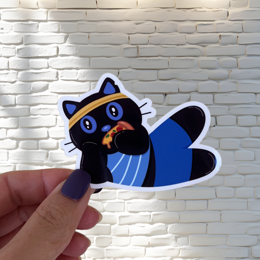 Tomo Cat - Cat's Pizza and Gym Time Sticker - Funny Black Cat Sticker