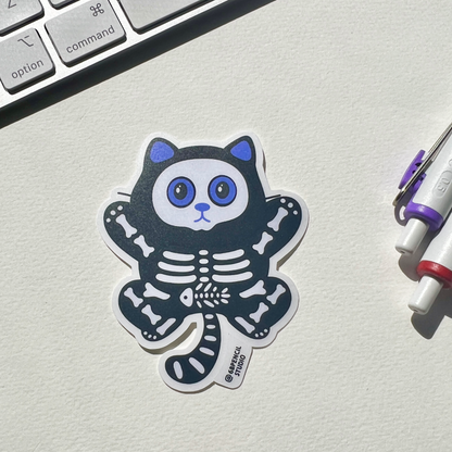 Tomo Cat - Skeleton Black Cat Sticker - Halloween Sticker