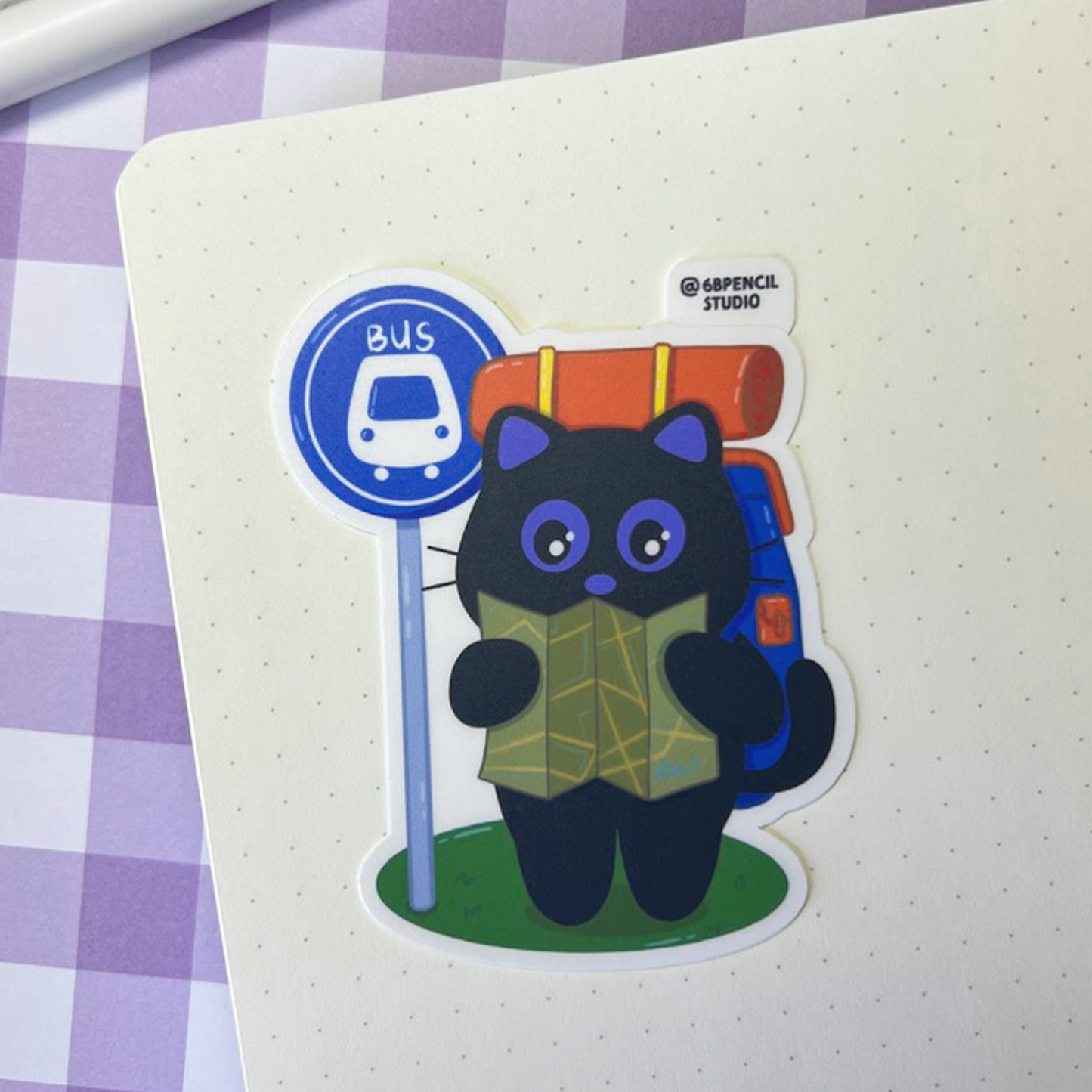 Tomo - Travel Series - at the Bus Stop - Black Cat Sticker