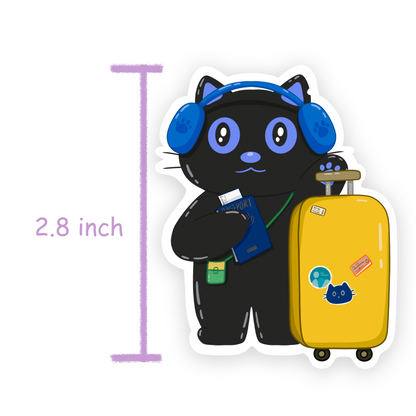 Tomo Travel Series - Onboarding/ Ready to Go - Funny Black Cat  MATTE Sticker