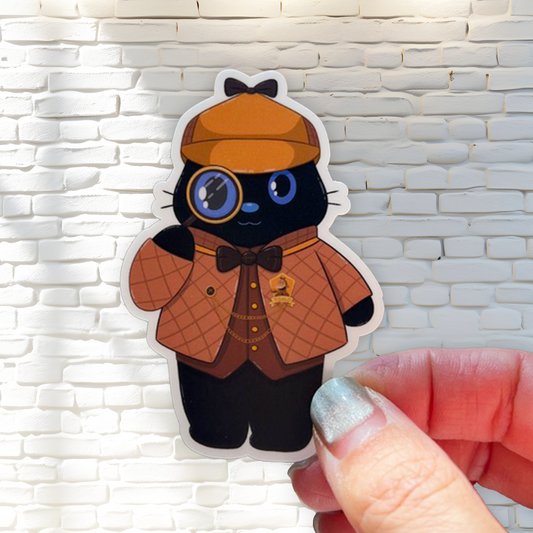 Detective Tomo - Holding Magnifier - Black Cat Sticker