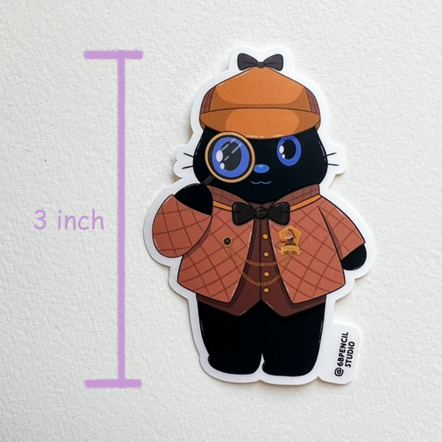 Detective Tomo - Holding Magnifier - Black Cat Sticker