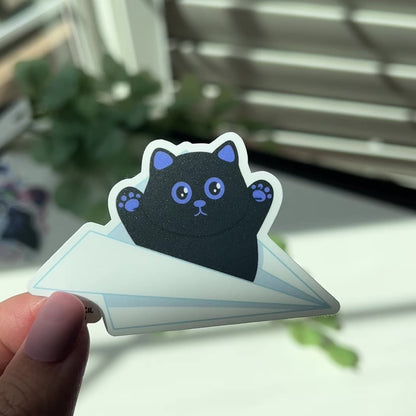 Tomo - Paper Plane Kitty Sticker - Cute Cat Travel Adventure Sticker - Black Cat Sticker