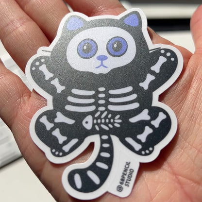 Tomo Cat - Skeleton Black Cat Sticker - Halloween Sticker