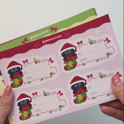 Tomo Cat - Christmas Gift Tag Stickers (4 sheets)