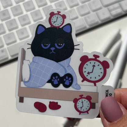 Tomo Cat - Monday Morning Snooze Cat Sticker  - Black Cat Sticker