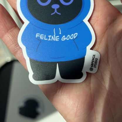 Tomo Cat - Feline Good Sticker - Funny Black Cat Sticker